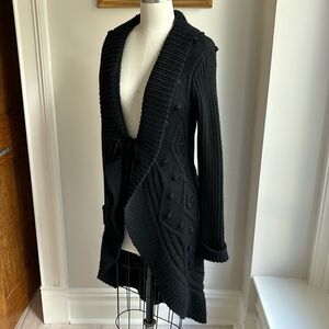 VALENTINO GARAVANI BLACK WOOL KNIT SWEATER LONG CARDIGAN OVER COAT S ITALY